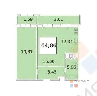 2-я квартира, 71.00 кв.м, 22/24 этаж, чМР, Сормовская ул, 12950000.00 . - Фото 30