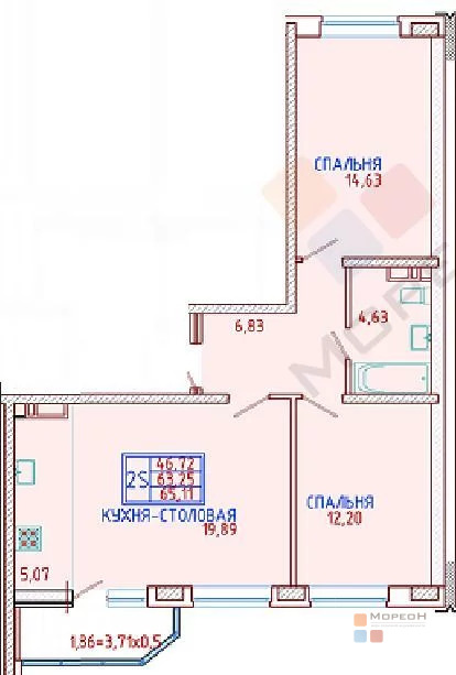 2-я квартира, 64.00 кв.м, 3/18 этаж, ККБ, Героя Сарабеева В.И. ул, ... - Фото 16