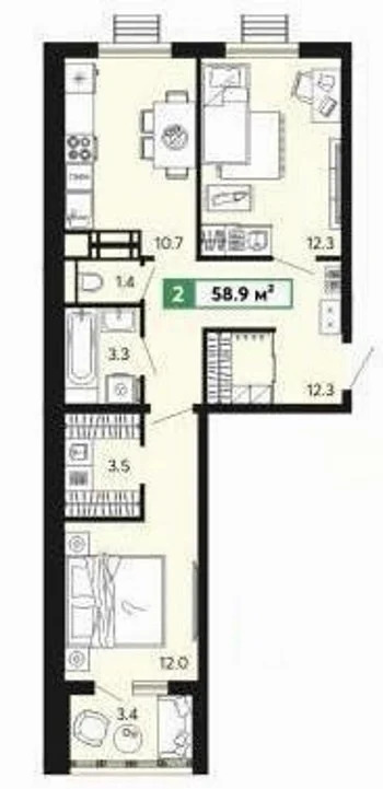 Продается квартира, 58.9 м - Фото 2