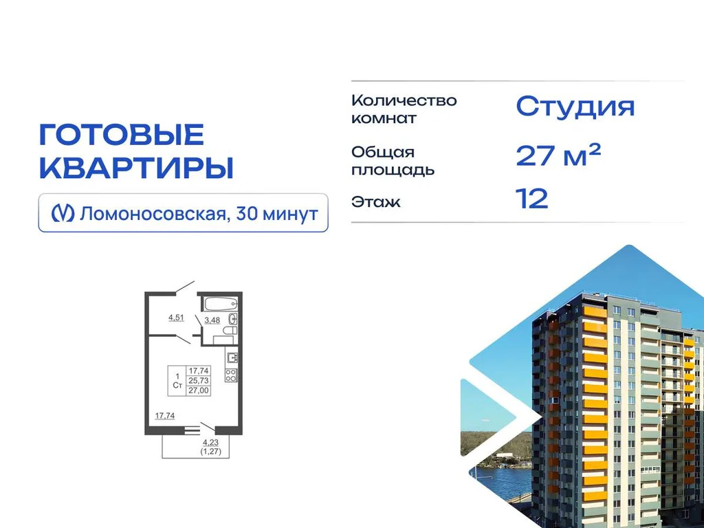 Продается студия 27 кв.м. - Фото 3