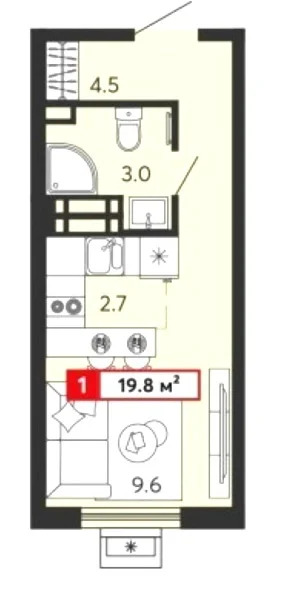 Продается квартира, 19.8 м - Фото 1