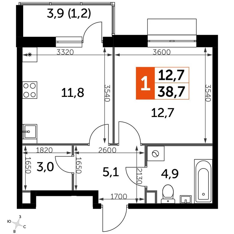 Продам 1-комн. квартиру 38.6 кв.м. - Фото 3