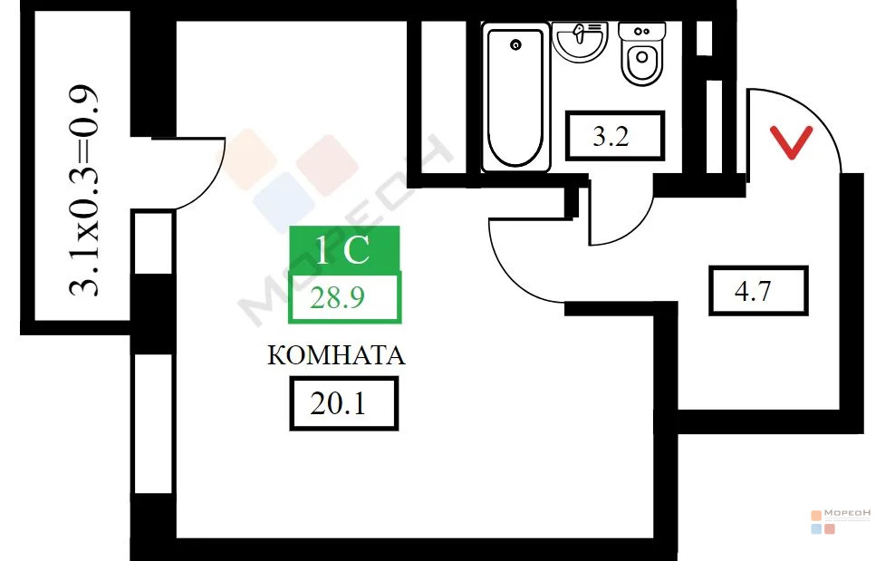 1-я квартира, 28.90 кв.м, 24/25 этаж, ККБ, Домбайская ул, 3250000.00 ... - Фото 5