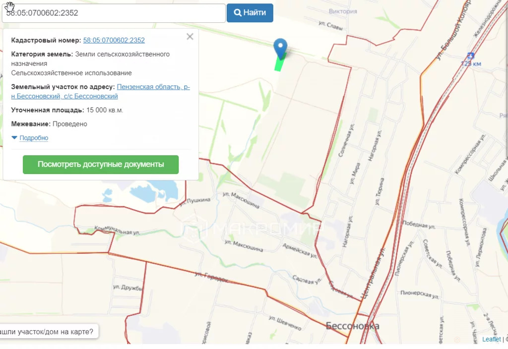 Кадастровая карта бессоновка