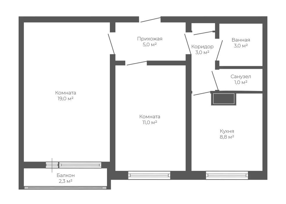 2-комнатная квартира, 50,8 м2 - Фото 19