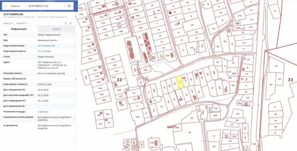 Публичная кадастровая карта владимирской области ковровский район