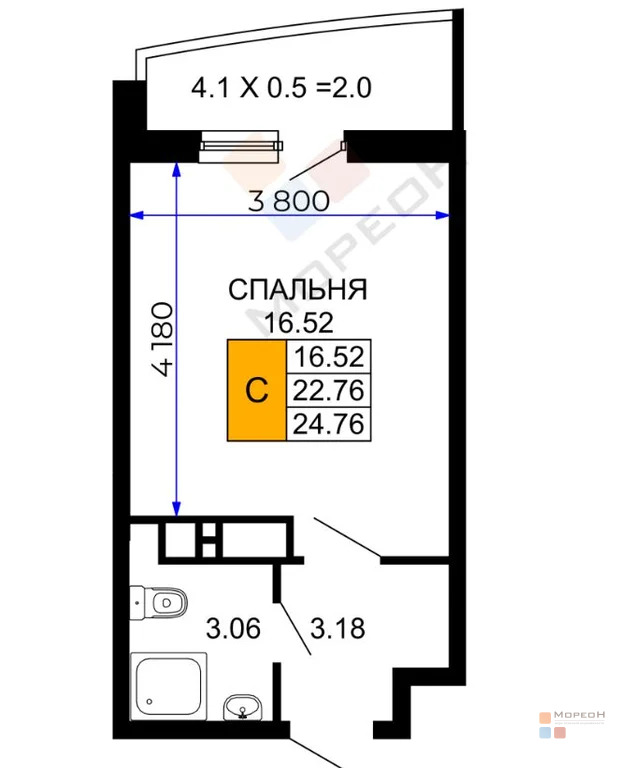 1-я квартира, 24.80 кв.м, 13/25 этаж, Метальникова, Петра Метальникова ... - Фото 5