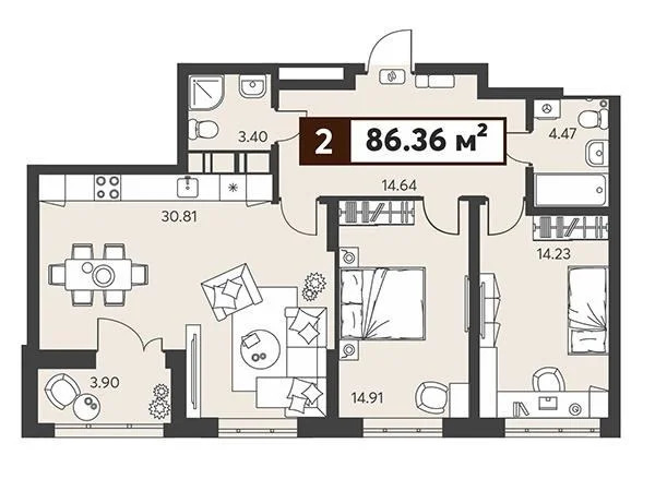 Продается квартира, 82.09 м - Фото 14