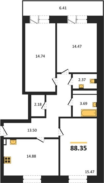 Продается квартира, 88.35 м - Фото 2