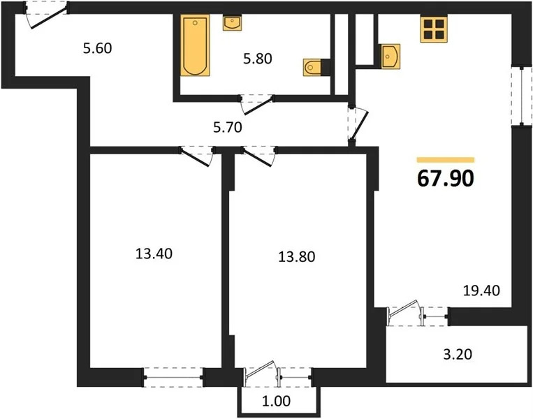 Продается квартира, 67.9 м - Фото 1