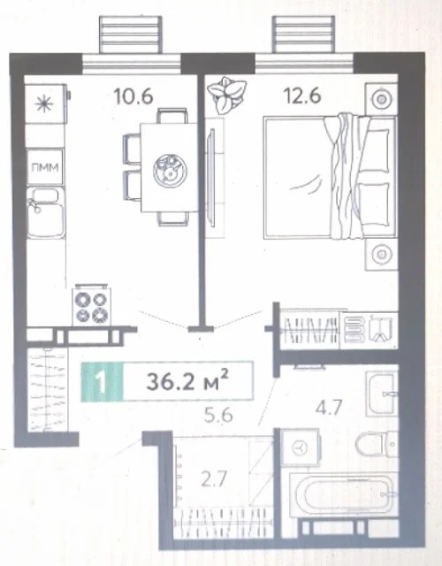 Продается квартира, 36.2 м - Фото 1