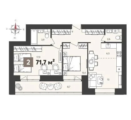 Продается квартира, 71.7 м - Фото 1