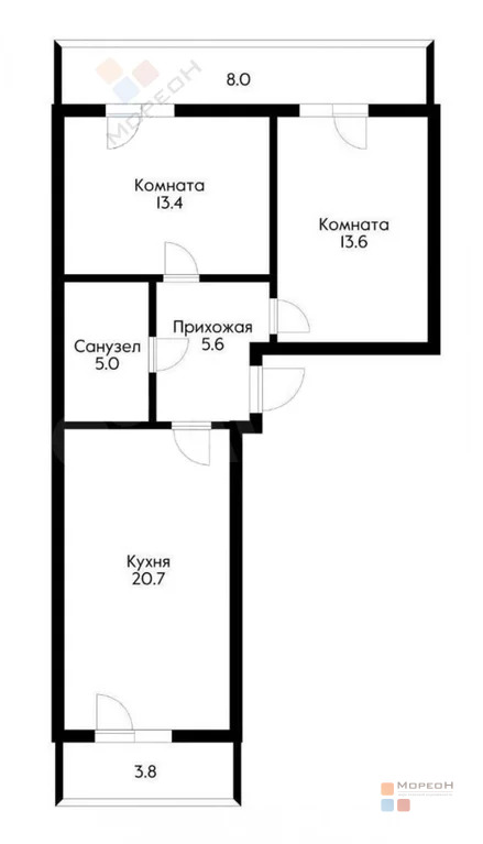 2-я квартира, 58.20 кв.м, 5/6 этаж, , Бжегокайская ул, 4000000.00 ... - Фото 3