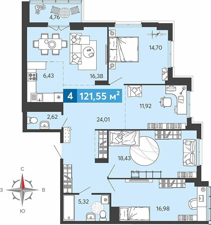 Продается квартира, 121.55 м - Фото 1