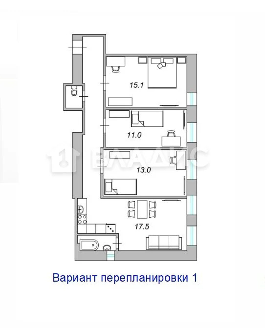 Санкт-Петербург, Нейшлотский переулок, д.15Б, 3-комнатная квартира на ... - Фото 17
