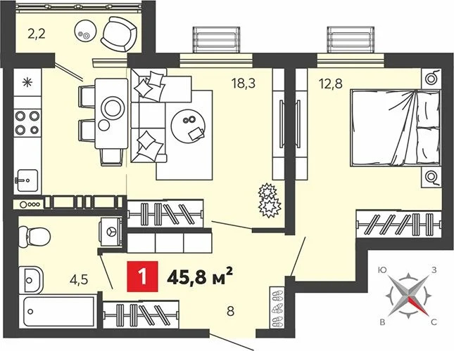 Продается квартира, 45.8 м - Фото 1