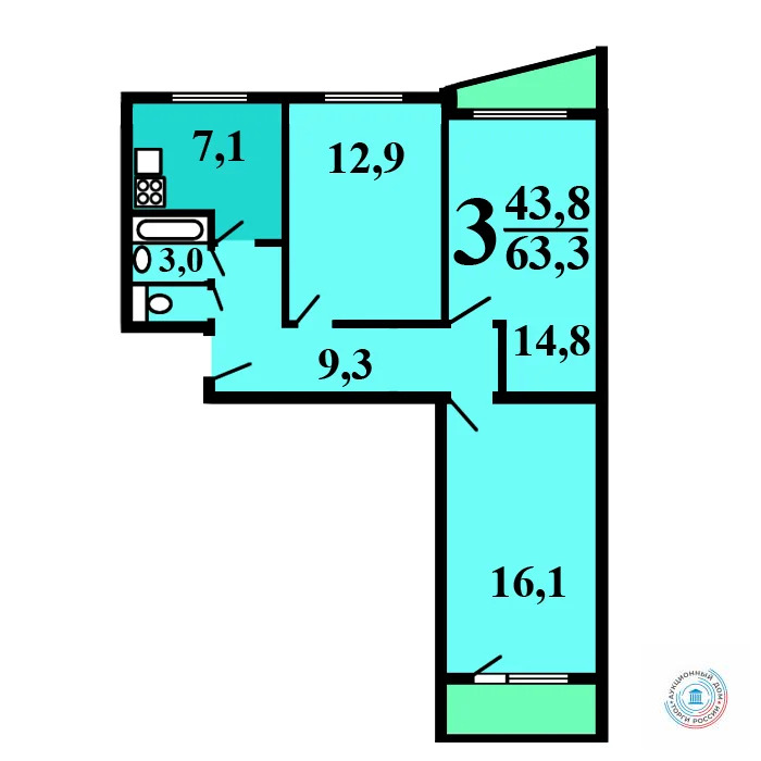 Продается квартира, 62.8 м - Фото 2