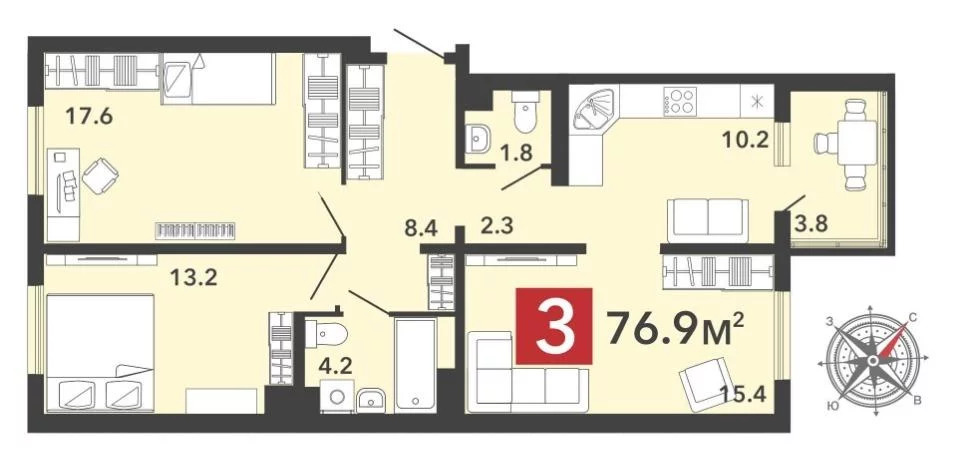 Продается квартира, 85.4 м - Фото 5