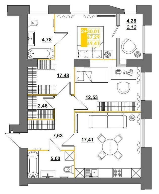 Продается квартира, 73.47 м - Фото 2