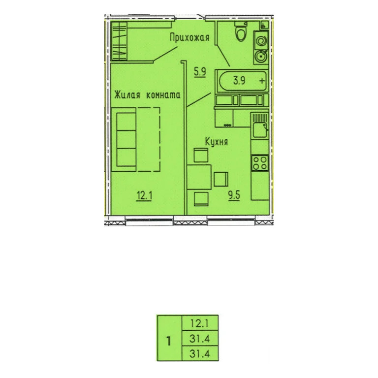 Продается квартира, 31.4 м - Фото 1