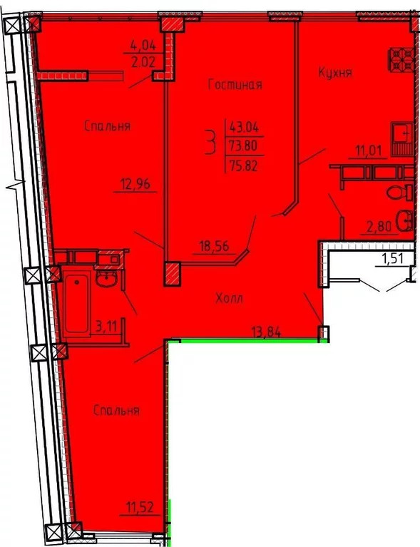 Продается квартира, 75.94 м - Фото 9