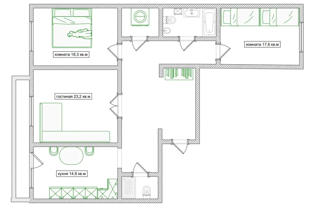 3-к. квартира, 103 м2, 2/12 эт. - Фото 14