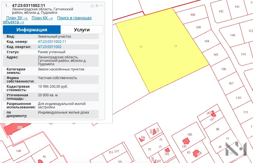 Кадастровая карта пудомяги