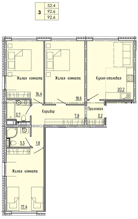 Продается квартира, 92.6 м - Фото 6