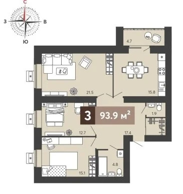 Продается квартира, 93.9 м - Фото 2