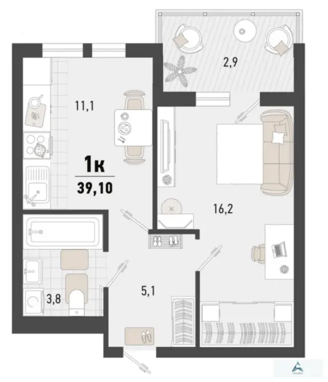 Продаётся 1-комн. квартира, 39,1 кв. м. - Фото 2