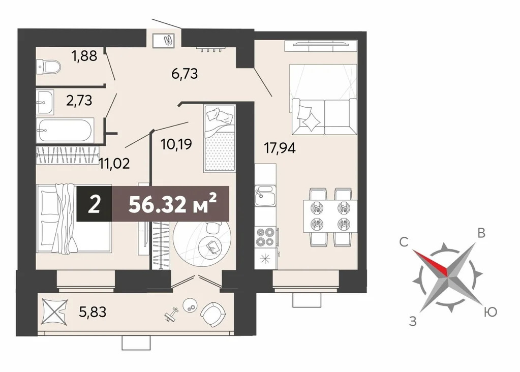 Продается квартира, 56.32 м - Фото 0
