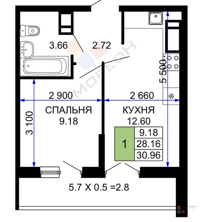 1-я квартира, 30.90 кв.м, 18/24 этаж, Метальникова, Петра Метальникова ... - Фото 0