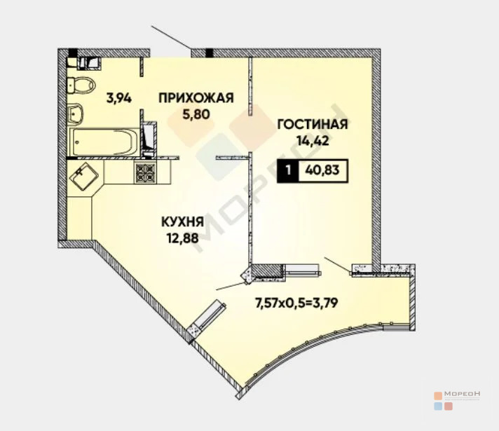 1-я квартира, 41.00 кв.м, 9/22 этаж, Энка, Григория Булгакова ул, ... - Фото 2