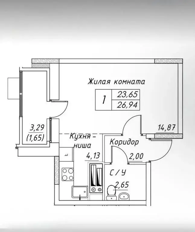 Квартира-студия, 24 м2, 13/18 эт. - Фото 3