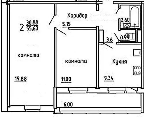 2-х комнатная квартира 56 квм в д. Островцы 14 км МКАД - Фото 4