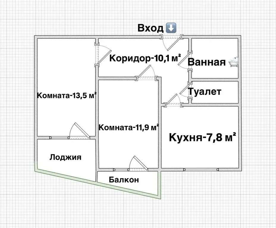 2-к. квартира, 50,4 м, 3/9 эт. - Фото 2