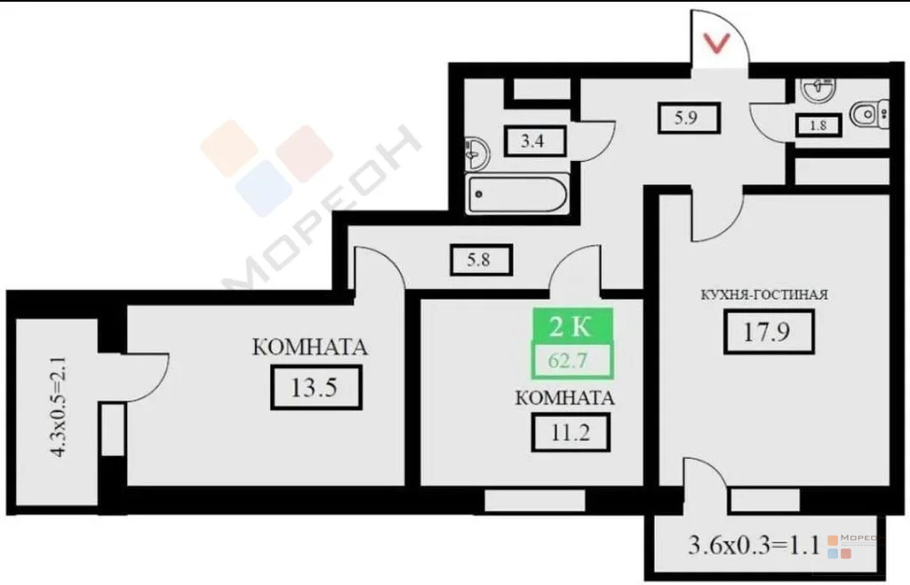 3-я квартира, 61.30 кв.м, 21/24 этаж, ККБ, Домбайская ул, 9200000.00 ... - Фото 19