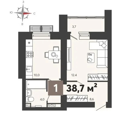 Продается квартира, 38.7 м - Фото 1