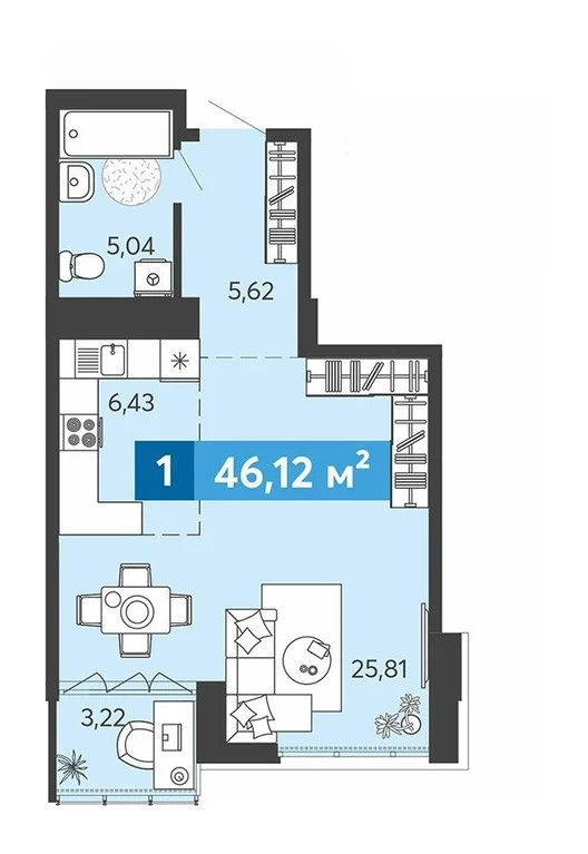 Продается квартира, 46.12 м - Фото 1