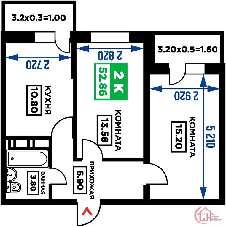 Продам 2 к.кв. 53 м2, в новом ЖК в мкр. Молодёжный - Фото 2