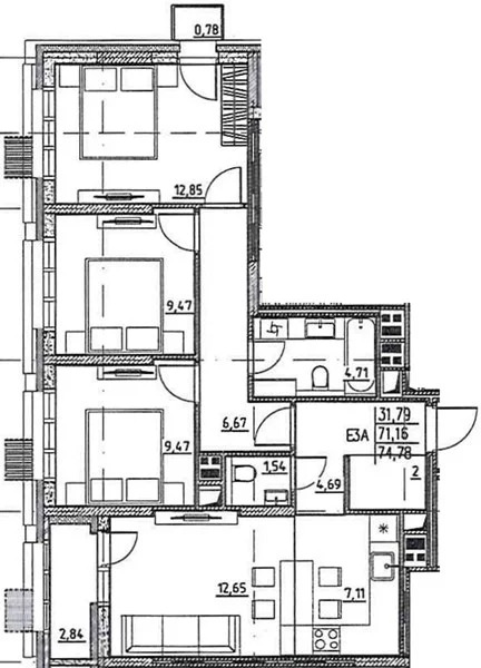 Продается квартира, 74.78 м - Фото 2