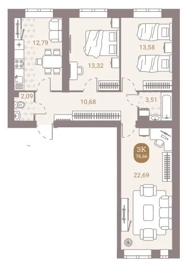 Продается квартира, 78.66 м - Фото 1