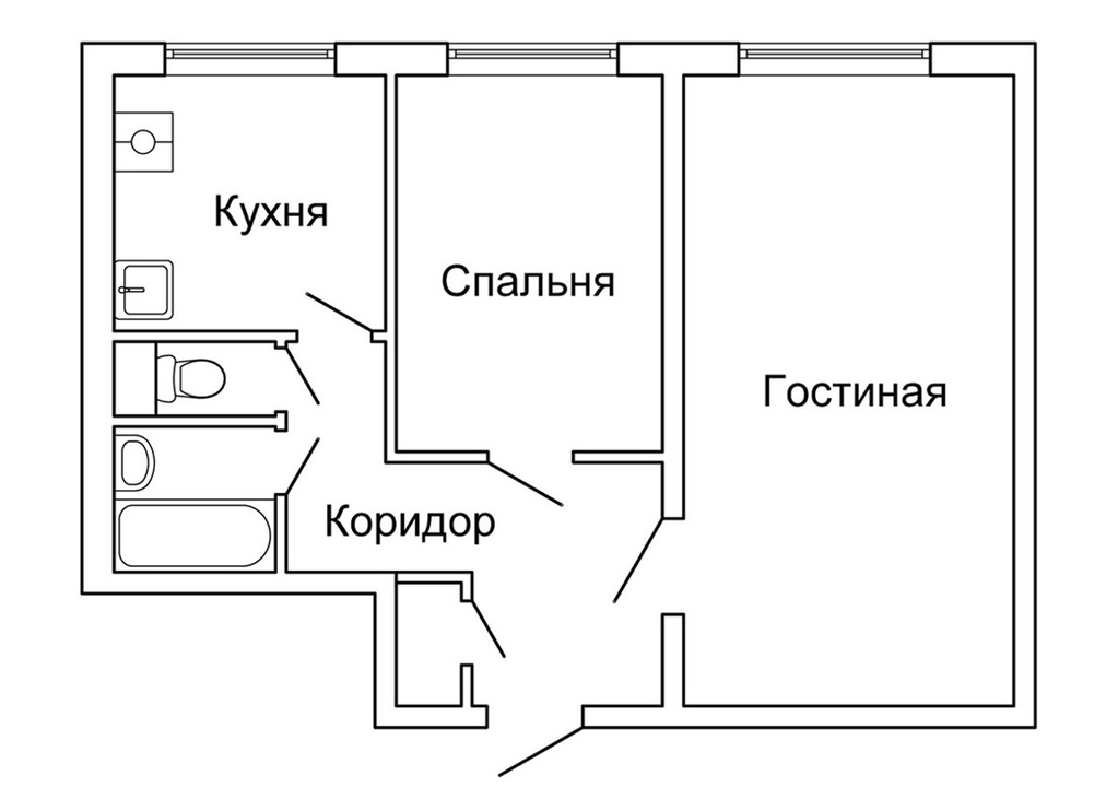 План 2 х комнатной квартиры в панельном доме