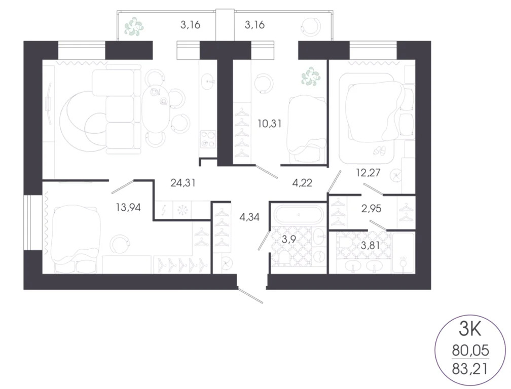 Продается квартира, 83.21 м - Фото 1