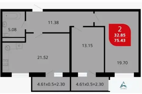 Продаётся 2-комн. квартира, 75,43 кв. м. - Фото 1