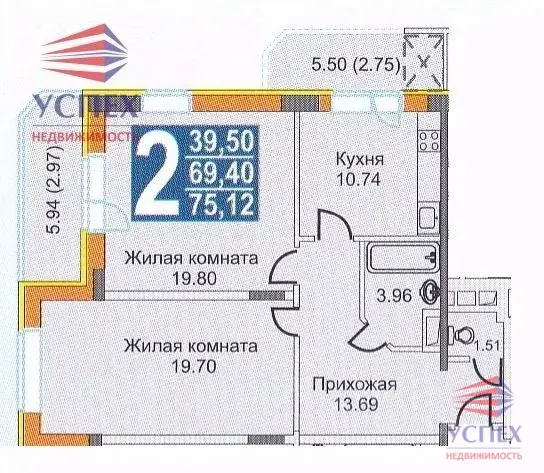 Продажа 2-комнатной квартиры 69.6м ул. Солнечная, 6, Жуковский, . - Фото 8