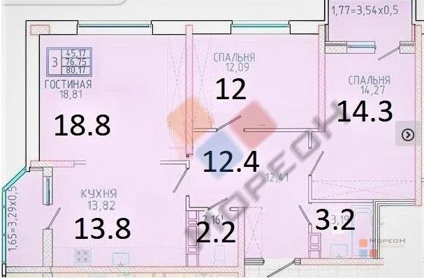 3-я квартира, 77.40 кв.м, 18/18 этаж, ККБ, им. Героя Сарабеева В.И. ... - Фото 12