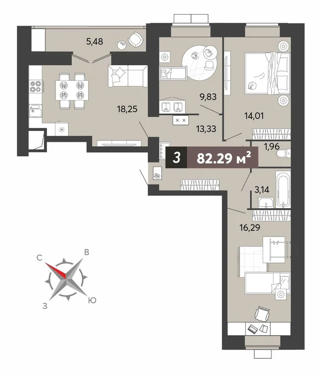 Продается квартира, 82.29 м - Фото 1