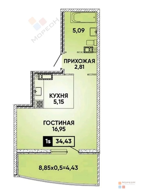 1-я квартира, 34.00 кв.м, 3/24 этаж, ККБ, Героя Георгия Бочарникова ... - Фото 10