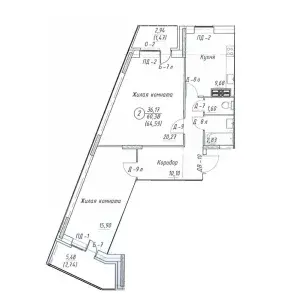 2-к. квартира, 60,4 м2, 11/12 эт. - Фото 2